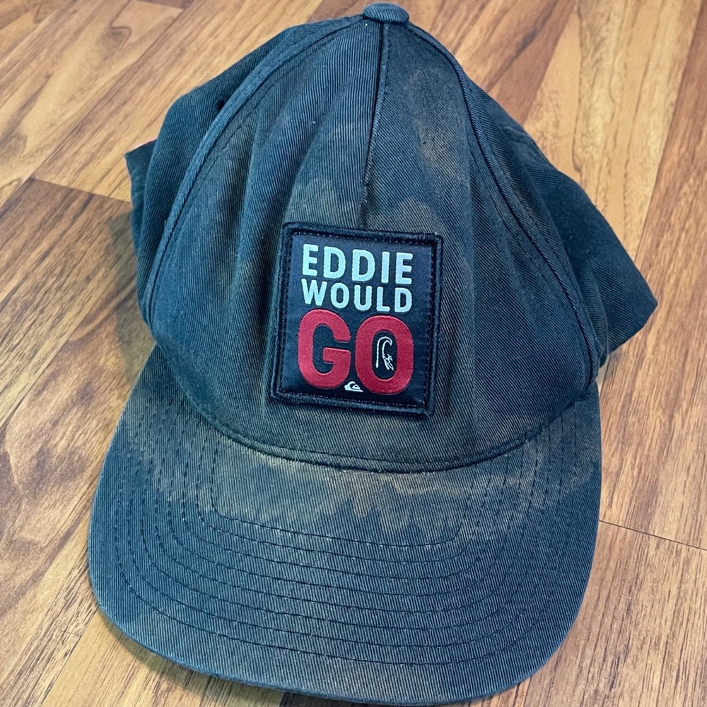 Quiksilver Eddie Would Go Hat Mens OSFM Black Sun Faded Hawaii Surf Snapback Cap